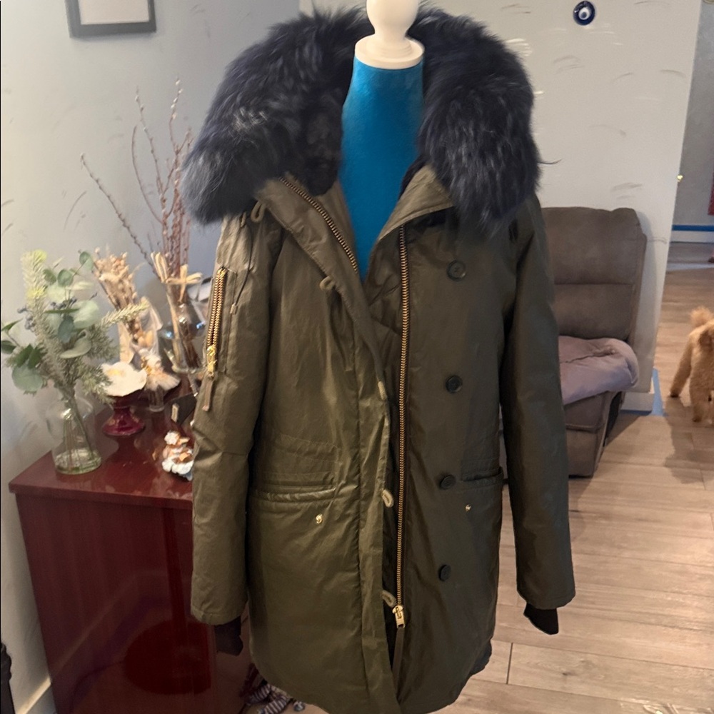 SAM New York Women's Olive Parka with Fur Trim